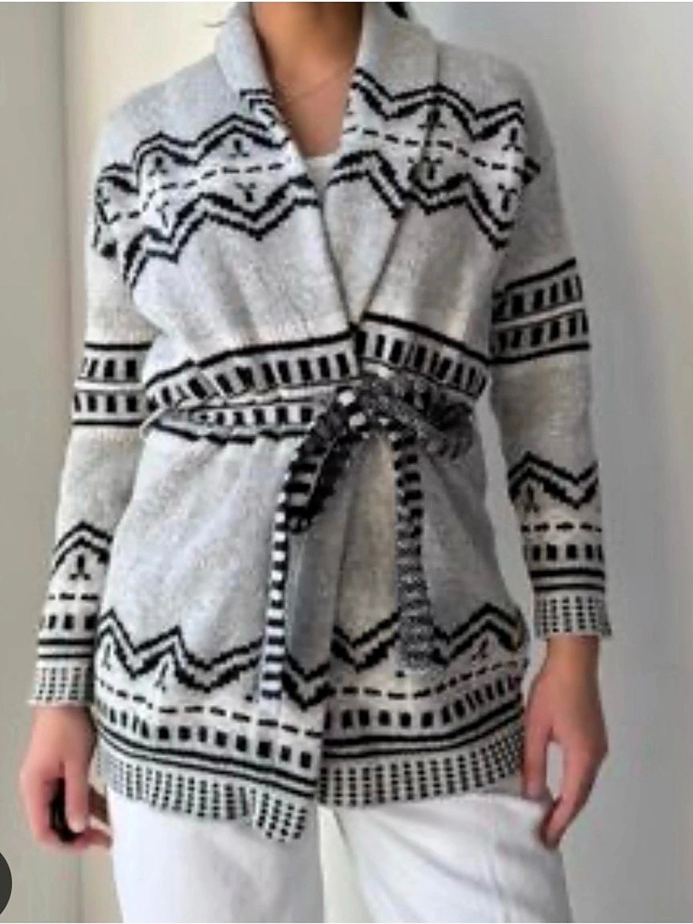 Rachel Roy Geometric Cardigan in Gray & Black woman’s’ Large/ wool blend